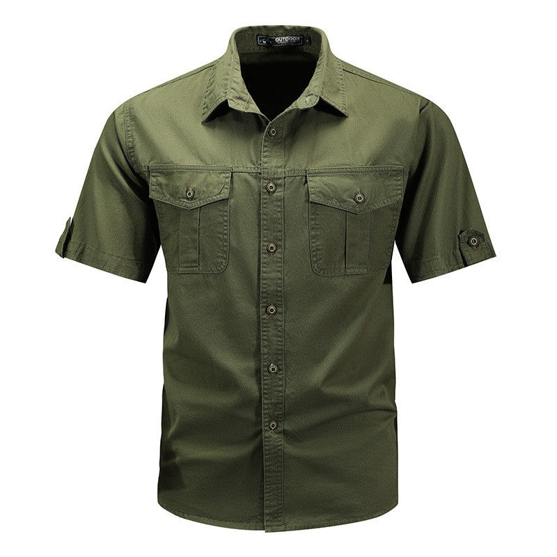 New Summer Men Short Sleeve Tooling Shirts Military Stytle Multi Pockets Cargo Shirts High Quality Men Cotton Casual Shirts 5XL