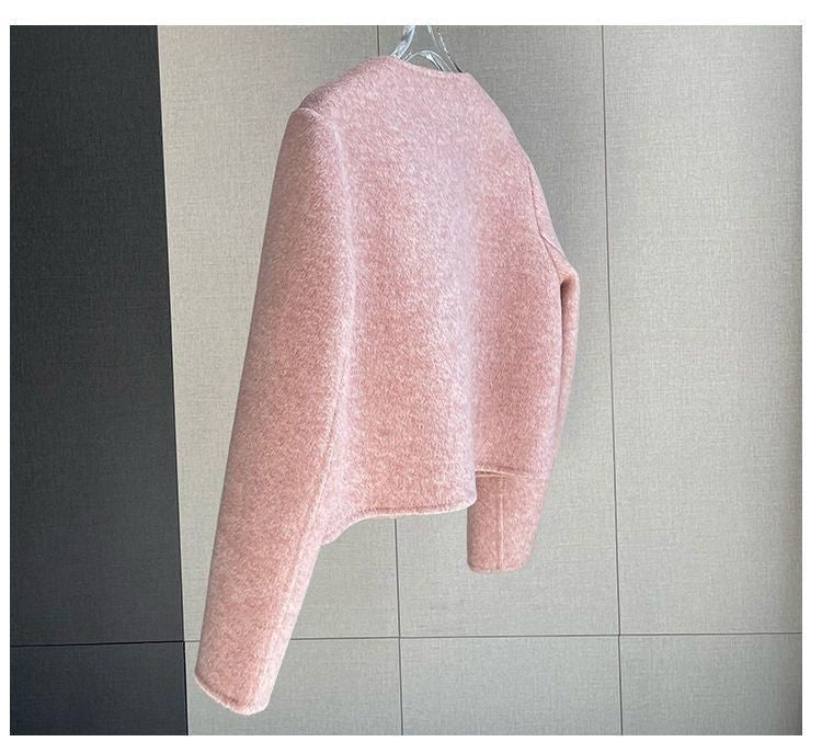 Women's New Round Neck Single-breasted Double-sided Tweed Coat Fashionable Casual and Versatile Elegant Top