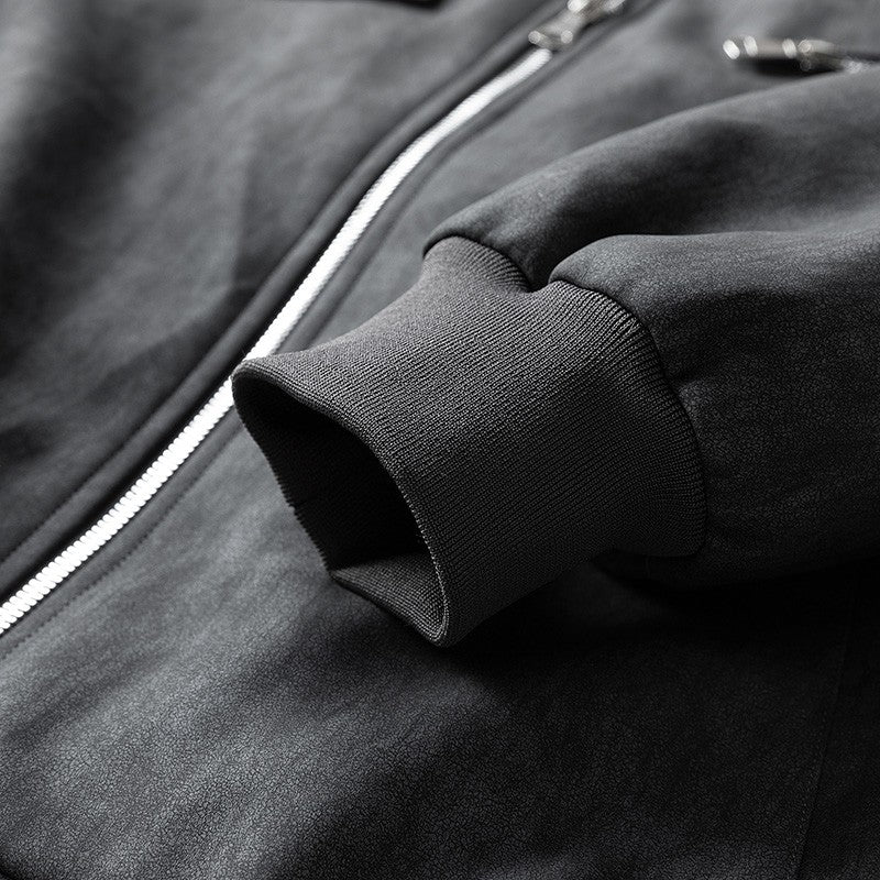 Jaqueta de Couro PU Masculina de Inverno, Grossa e Quente, Estilo Retrô, Gola Lapela, Casual, para Pesca ao Ar Livre, Tamanho Grande