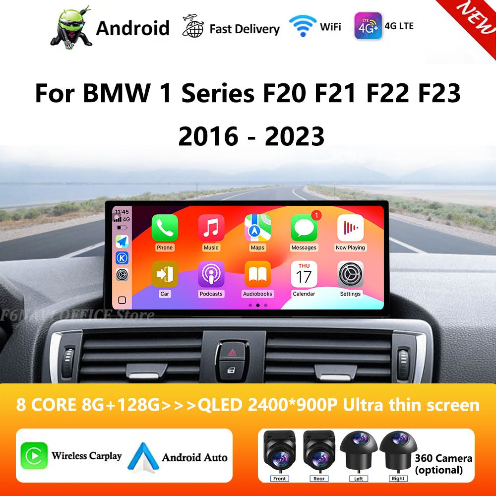 Estéreo Touchscreen Wireless CarPlay Android 15 Para BMW Série 1 F20 F21 F22 F23 2016 - 2023 Sistema NBT/EVO WiFi GPS 4G F6NAVI