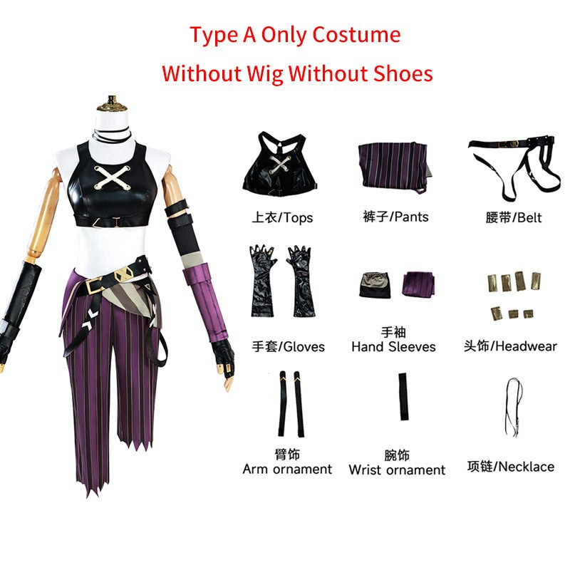 Peruca de Cabelo para Cosplay Arcane Jinx Traje Anime Sapatos Botas para Cosplay Jinx Feminino para Meninas, Mulheres, Role Play, Festa, Carnaval, Roupas