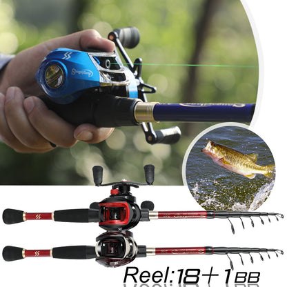 Sougayilang 1.8-2.4m Fibra de Carbono Vara de Pesca Telescópica e Molinete Combo de Alta Qualidade Vara de Pesca de Arremesso 18+1BB Conjunto de Pesca com Molinete