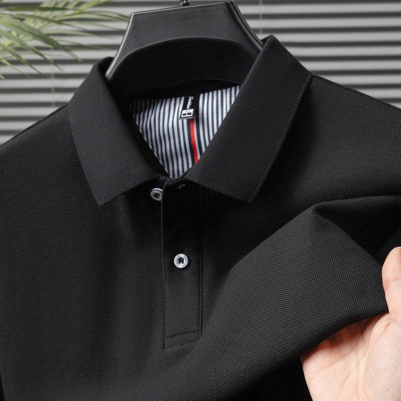 100% pure cotton short sleeved men's polo shirt summer boutique fashion high-quality top solid color collar back striped T-shirt