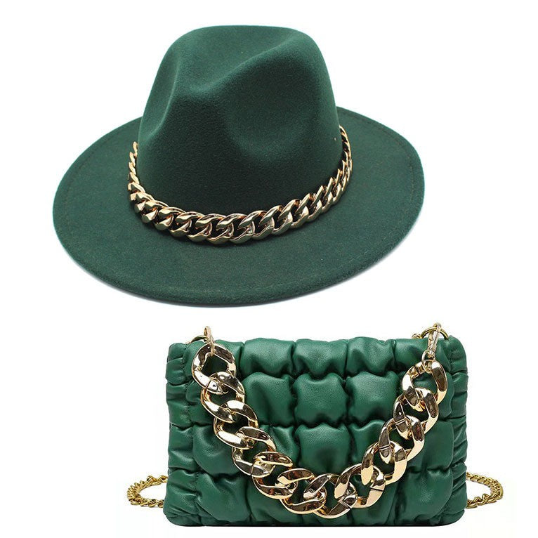Conjuntos de 2 Peças para Mulheres com Bolsa Grande e Corrente, Chapéu Fedora, Moda 2022, Luxo, Festa, Casamento, Chapéu de Jazz ?????