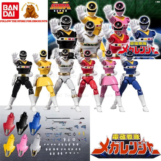 Bandai Genuine SHODO Super Sentai Anime Figure Denji Sentai Megaranger Action Toys Boys Girls Christmas Gift Collectible Model