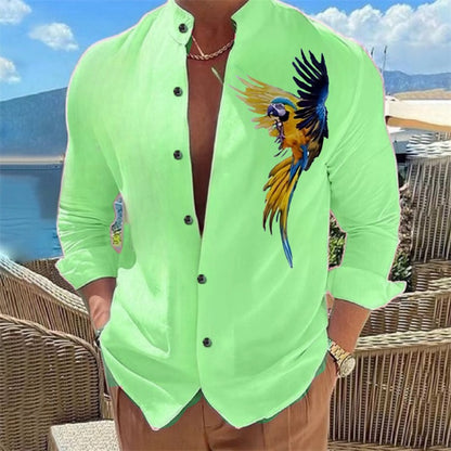 Men's shirt buckle shirt Hawaiian clothing 3D printing 9 color animal parrot fashion casual long sleeves comfortable fabrics