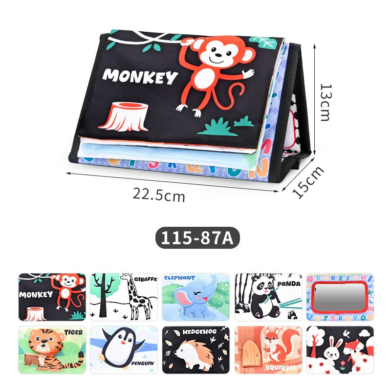 Livro de Pano Engraçado em Preto e Branco para Bebês Brinquedo Educacional Montessori para Crianças Recém-nascidos Brinquedos com Espelho para Tummy Time
