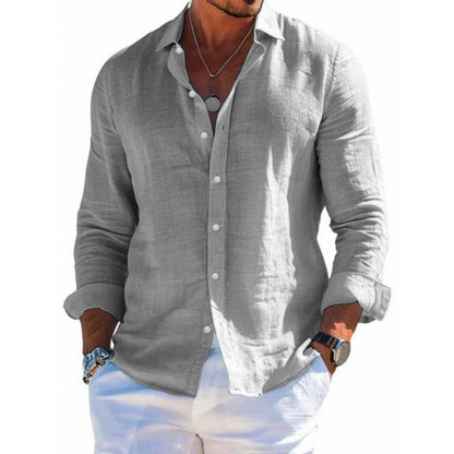 Men's tops long sleeve new style shirt cotton linen cool solid color loose lapel casual beach style cardigan spring and summer