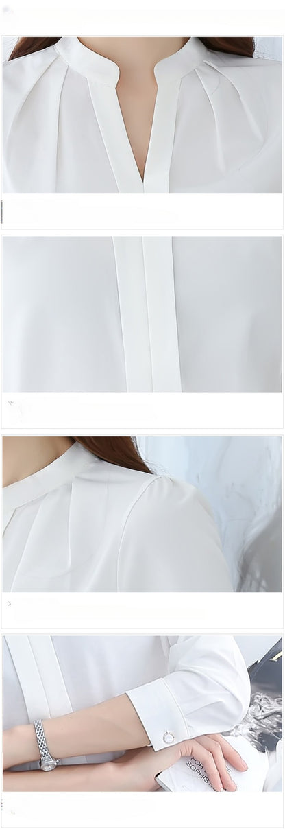 Chiffon Blouse Women Korean Fashion Women Clothing White Shirt  Long Sleeve Blouses V-neck Womens Tops Basic Shirts and Blouses