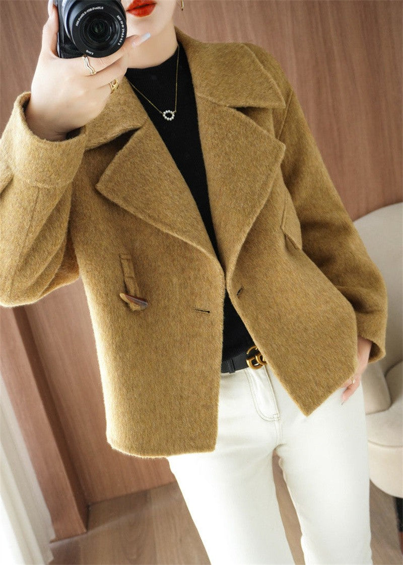 2024 Autumn Winter Double Sided Women Woolen Coat New Fashion Solid Short Outerwear Loose Double Breasted Wool Jacket Female Top