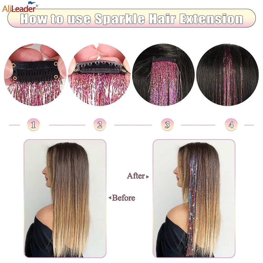 Presilha de Extensão de Cabelo Brilhante Fio de Cabelo Cintilante Glitter Fada Kit Fio de Cabelo Resistente ao Calor 5 Peças Fio de Cabelo Sintético