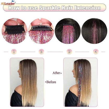 Presilha de Extensão de Cabelo Brilhante Fio de Cabelo Cintilante Glitter Fada Kit Fio de Cabelo Resistente ao Calor 5 Peças Fio de Cabelo Sintético