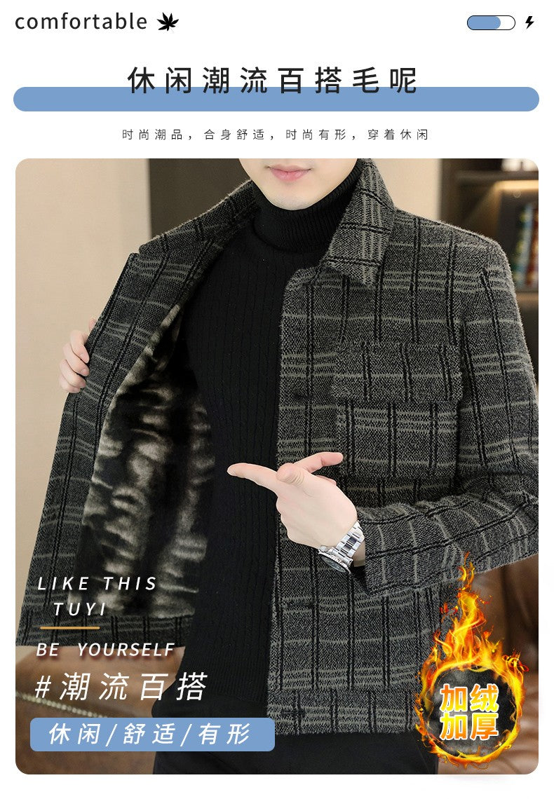 2023 Winter Plaid Woolen Jackets Men Fashion Slim Fit Thickened and Warm Trench Coat Casual Business Streetwear Overcoat M-4XL