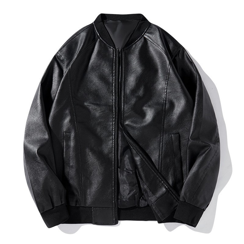 Men PU Leather Jacket Men Coats Windproof Motorcycle Autumn Stand Collar Travel Black Zipper Winter Business Zipper Overcoat