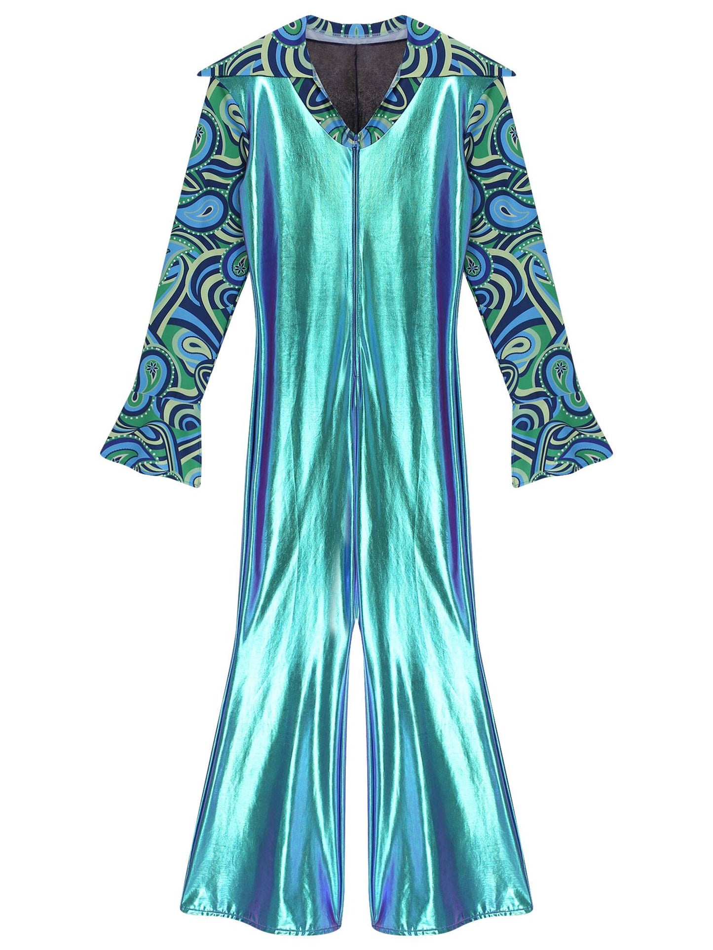 Men Bell Bottom Pants Jumpsuit Rompers Vintage 80s Disco Hippie Costume for Rock Jazz Dancewear Musical Theme Party Dress-up