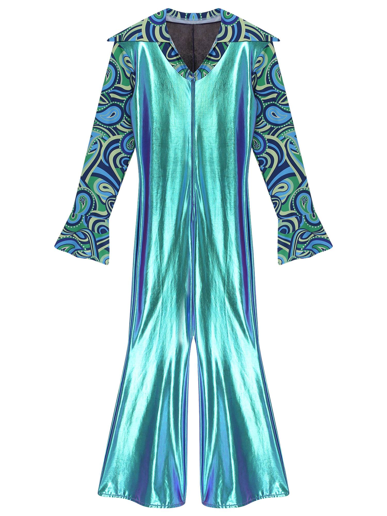Men Bell Bottom Pants Jumpsuit Rompers Vintage 80s Disco Hippie Costume for Rock Jazz Dancewear Musical Theme Party Dress-up