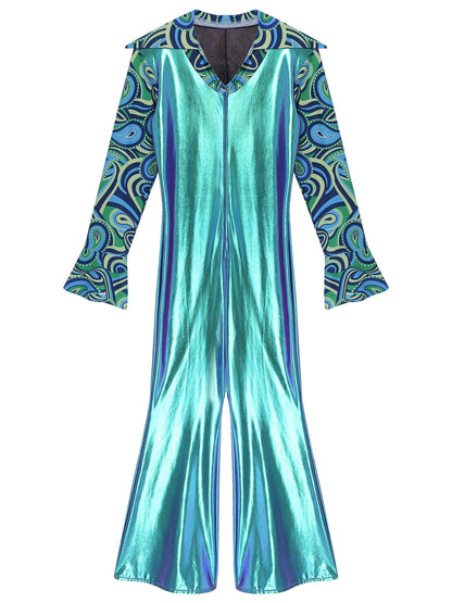 Men Bell Bottom Pants Jumpsuit Rompers Vintage 80s Disco Hippie Costume for Rock Jazz Dancewear Musical Theme Party Dress-up
