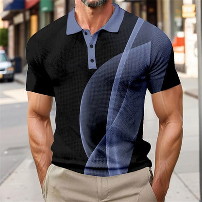 Polo shirt fashion men gradient line summer short sleeved casual daily collar top striped men's clothing top