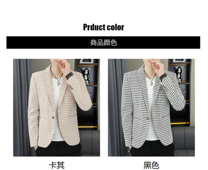 Blazer Men's Fashion Gentleman Business Outdoor Travel Plaid Slim-fit Korean Version of The Trend Handsome Youth Casual Blazer