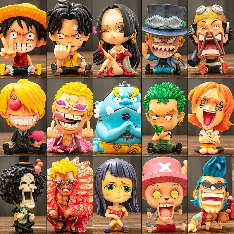 Bonecos Colecionáveis Fofos One Piece Versão Q Luffy Zoro Chopper Ace Boa Hancock Anime Blind Box Decoração de Mesa Carro Brinquedo Presente Infantil