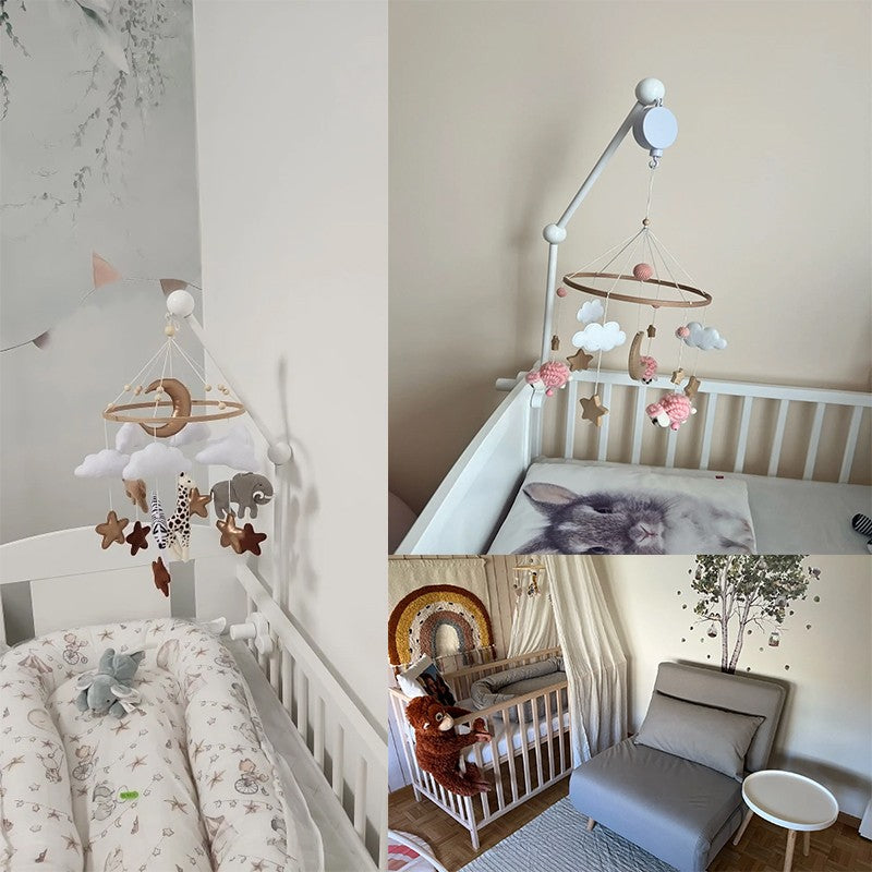Baby Wooden Bedbell Bracket 0-12 Months Bed Bell Bracket Wooden Mobile Newborn Crochet Bed Bell Hanging Toys Newbaby Rattle Toys