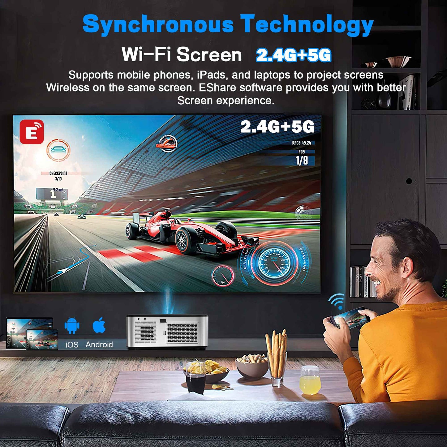 HORLAT 35000Lumens LCD Projector Beamer 8K Support 1080P Native Android Dual Band Wifi 6 Auto Focus Keystone Office Home Theater