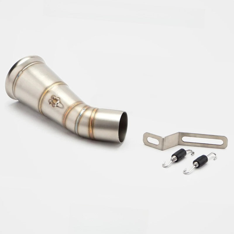 RS 51mm stainless steel lower link pipe for the ZONTES 703RR exhaust system, designed to connect to the original front section.