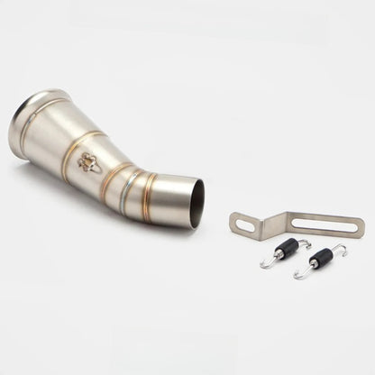 RS 51mm stainless steel lower link pipe for the ZONTES 703RR exhaust system, designed to connect to the original front section.