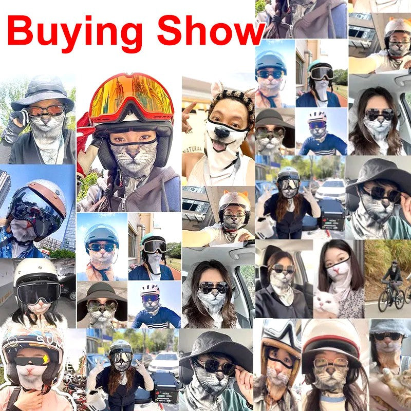 3D Ear Hanging Cycling Animal Face Mask Animal Pattern Ear Loop - Cat Design UV Sun Wind Dust Proof Balaclava for Outdoor Sports