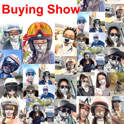 3D Ear Hanging Cycling Animal Face Mask Animal Pattern Ear Loop - Cat Design UV Sun Wind Dust Proof Balaclava for Outdoor Sports