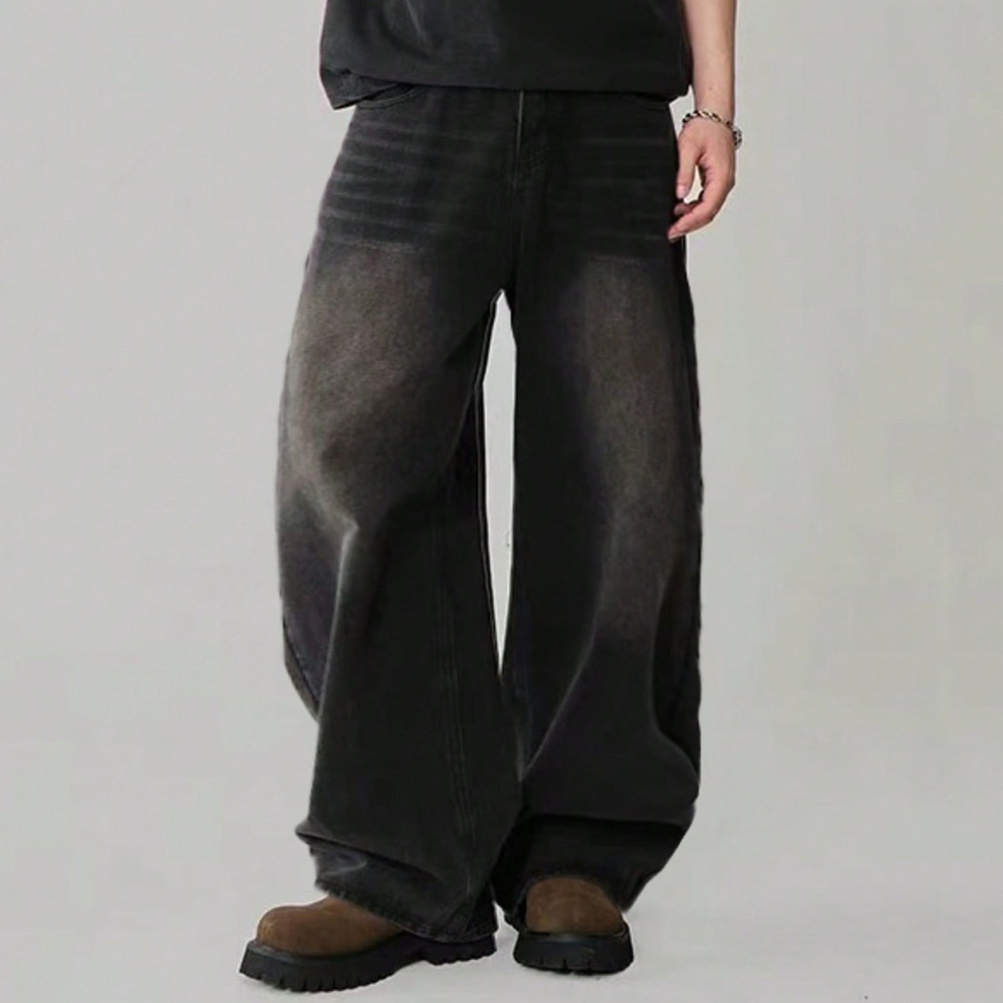 Four Season Men's Jeans Korean Version Student Casual Pants High Street Straight Loose Wide Leg Jeans Black Gray Blue Baggy Jean