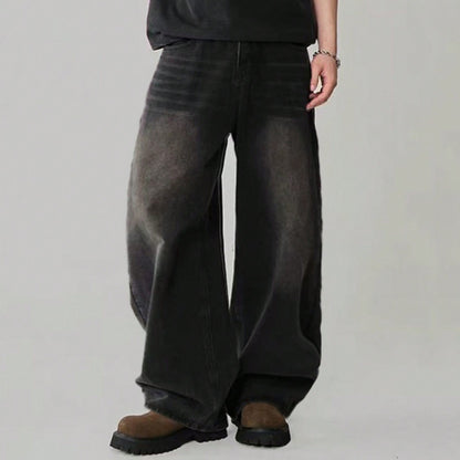 Four Season Men's Jeans Korean Version Student Casual Pants High Street Straight Loose Wide Leg Jeans Black Gray Blue Baggy Jean
