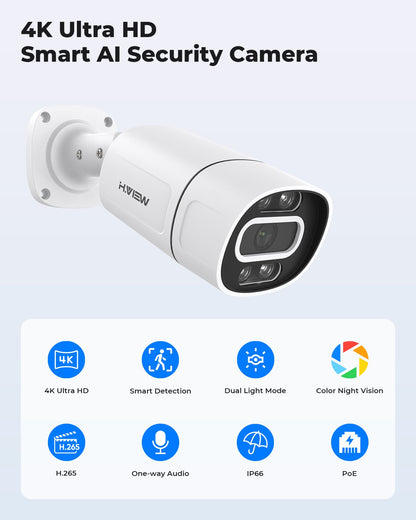H.View 5Mp 8Mp 4K Ip Camera Poe Ai Face Detection  Cctv Security Cameras H.265 Outdoor Audio Video Surveillance onvif xmeye
