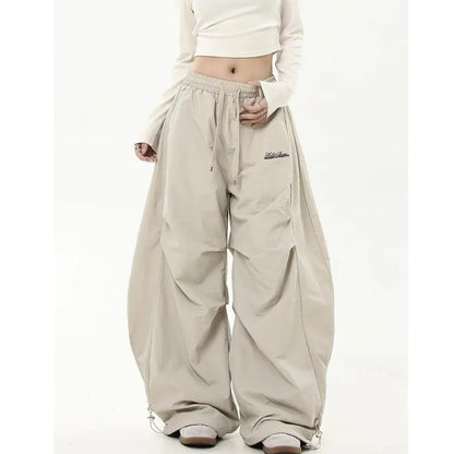 Retro Y2K Hip Hop Streetwear Casual Chic Matching Sweatpant Oversize Women's Wide Leg Pant Low Waist Drawstring Lady Cargo Pants