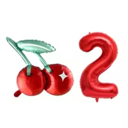 2pcs Cherry Foil Balloons with 32inch Red Number Balloon for Summer Fruit Theme Kids Birthday Baby Shower Party Decoration