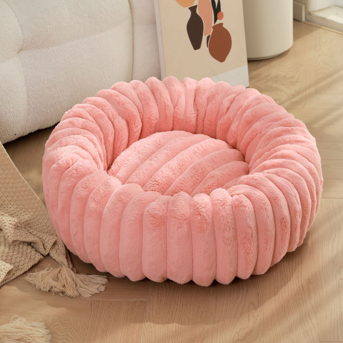 Cama Redonda para Cães Grandes, Cama Sofá Quente de Inverno Lavável para Gatos e Cães Grandes Disponível para Todas as Estações