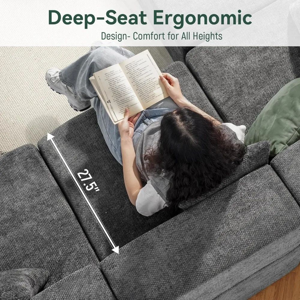 Cloud Modular Sectional Couch 4 Seater Convertible Chenille Sofa Set with Ottoman 130 Inch Living Room Furniture