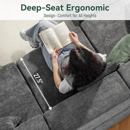 Cloud Modular Sectional Couch 4 Seater Convertible Chenille Sofa Set with Ottoman 130 Inch Living Room Furniture