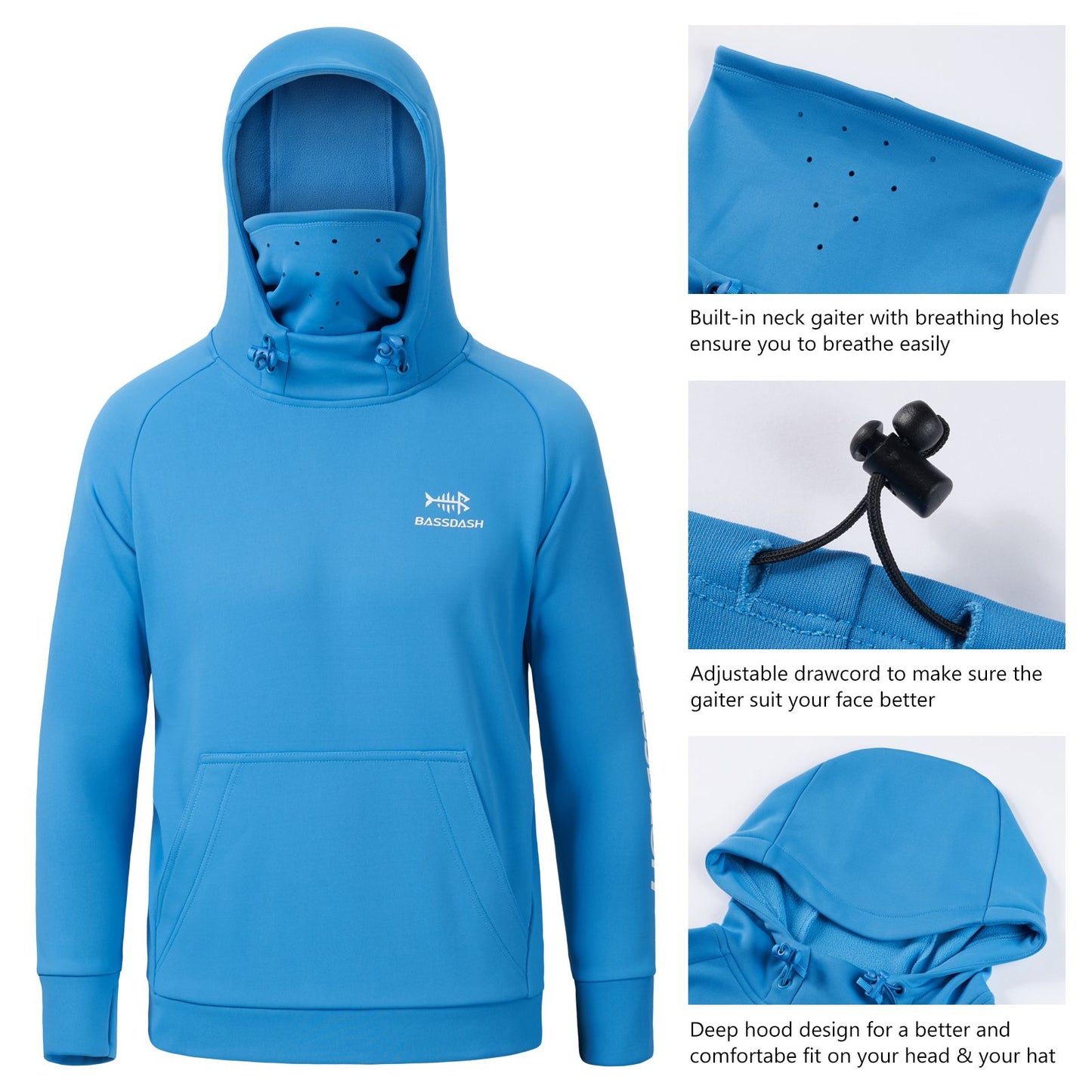 Moletom Infantil de Fleece Bassdash com Capuz e Máscara para Pesca, Resistente à Água, FS18Y