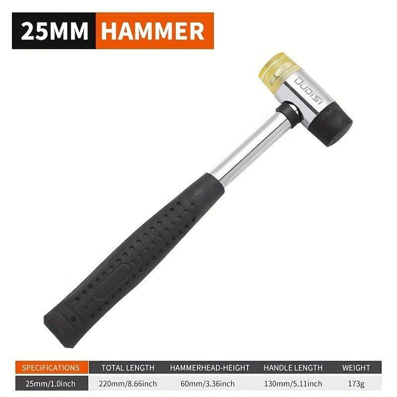 1 martelo de borracha, equipado com um medidor de anel de madeira para reparo e ajuste, martelo de borracha para instalação, martelo de percussão