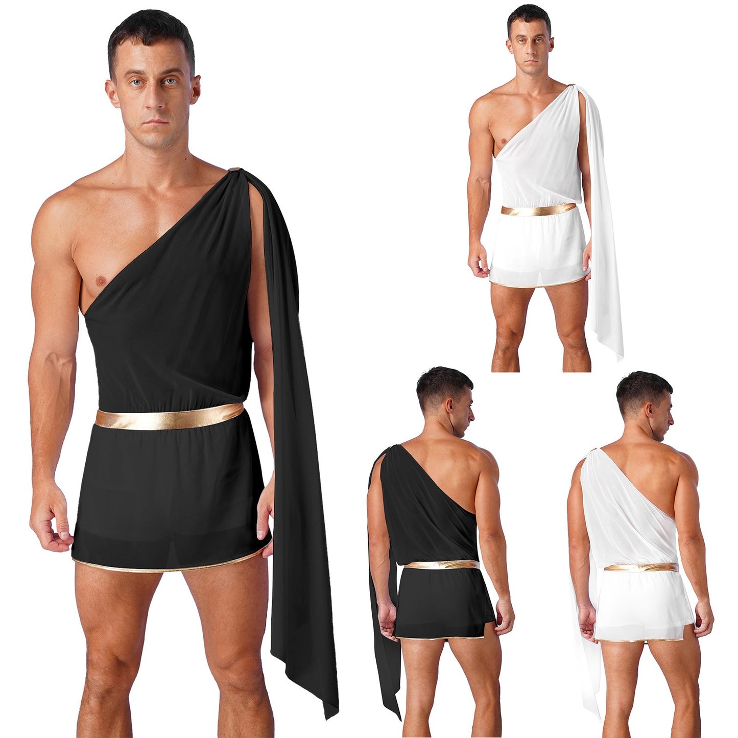 Greek God Costume White Men Mr Toga Cosplay Costumes One Shoulder with Slit Skirts Tunic Jumpsuit Nightclub Carnival Dress Up