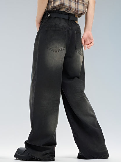 Calça Jeans Masculina Clássica Americana Hip Hop Rap Perna Larga Juventude Popular Masculina Reta Retrô Solta Calças Jeans Oversized
