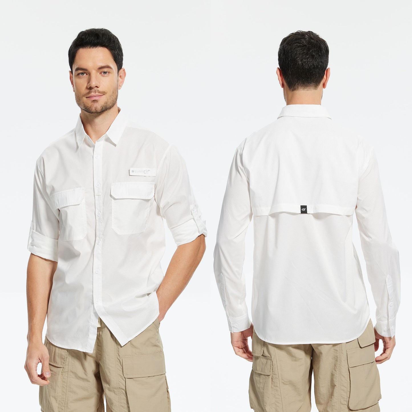 Summer Men's UPF 50+ Casual Long Sleeve Fishing Shirts, Lightweight Tactical Button Down Shirt with Breathable Back Mesh