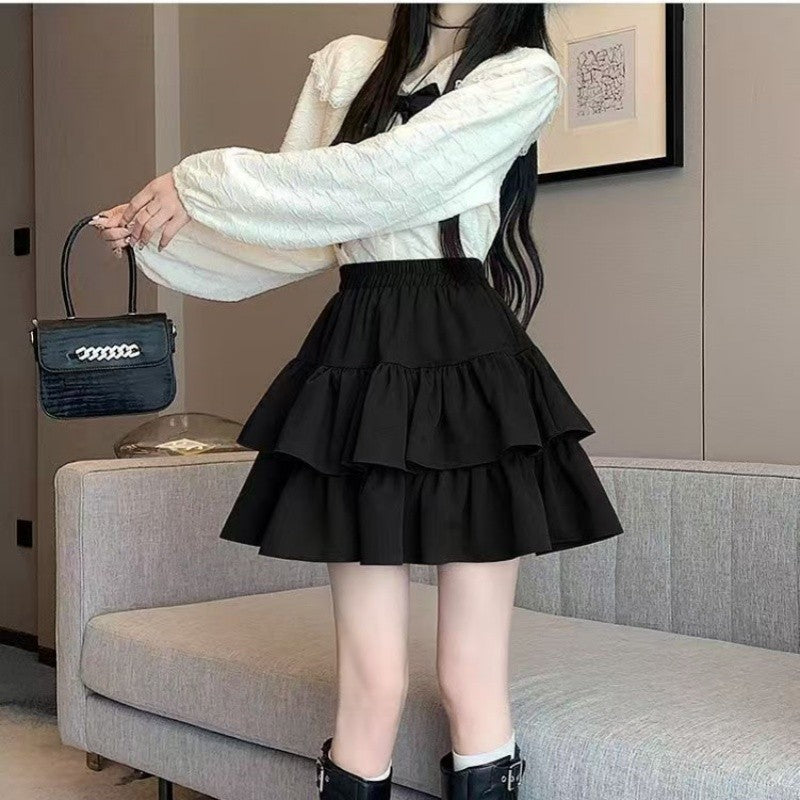 Korean Chic Y2K Sweet Girl's White Princess Mini Skirt Ballet-style Tiered Skirt Elastic High Waist Cake Skirt Shorts All-match