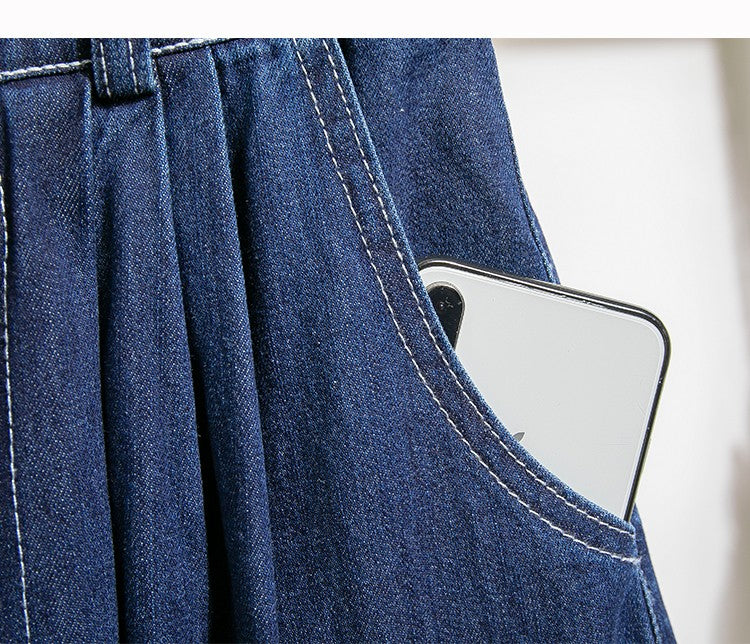 Plus Size Denim Skirt Women Summer 2025 New Korean Style High Waist A Line Pleated Long Jean Skirt Casual Women Maxi Skirt