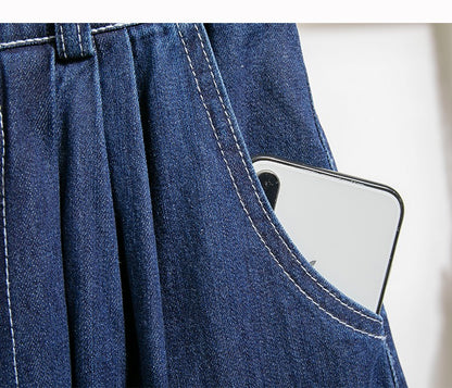 Plus Size Denim Skirt Women Summer 2025 New Korean Style High Waist A Line Pleated Long Jean Skirt Casual Women Maxi Skirt