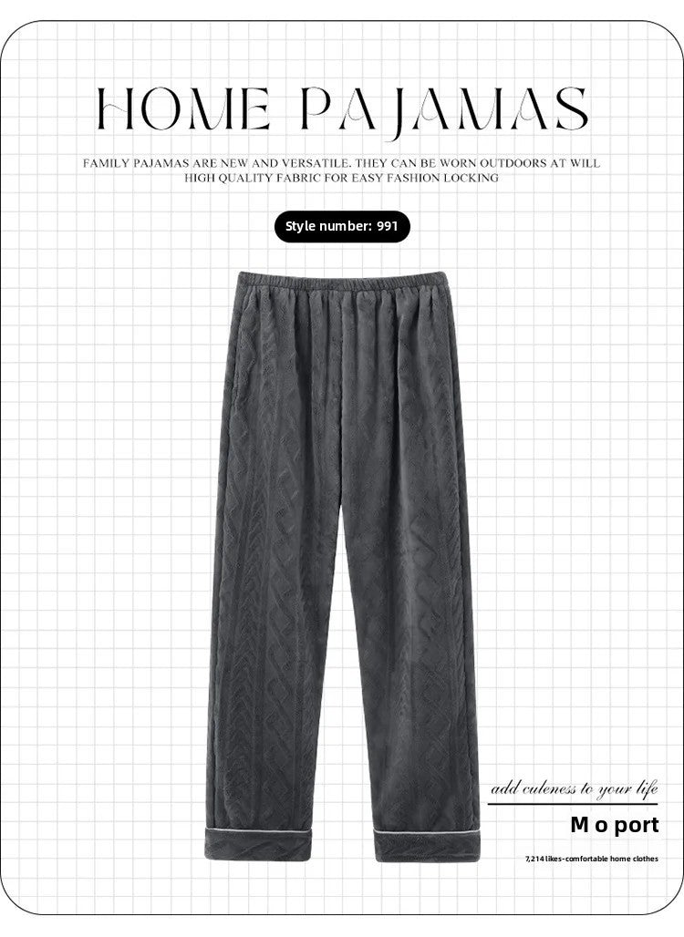 Men's Thickened Coral Fleece Pajama Pants Home Leisure Velvet Plush Winter Warm Large Size Sleepwear Comfortable Soft Fabric