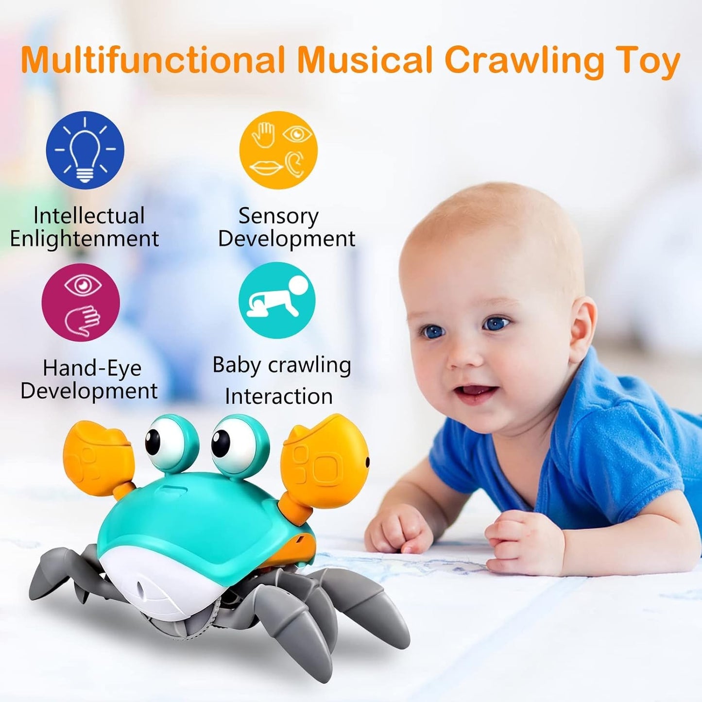 Induction Escape Crab Electric Pets Musical Toys Toddler Crawling Baby Walker Crab Interactive Toys for Children Gifts