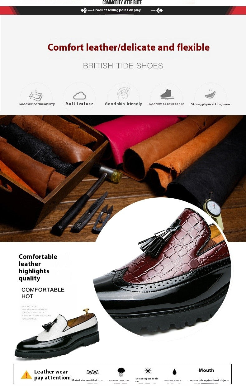 2024 new lazy man slip-on bean shoes men's business casual crocodile print 46 large size fringed leather shoes men