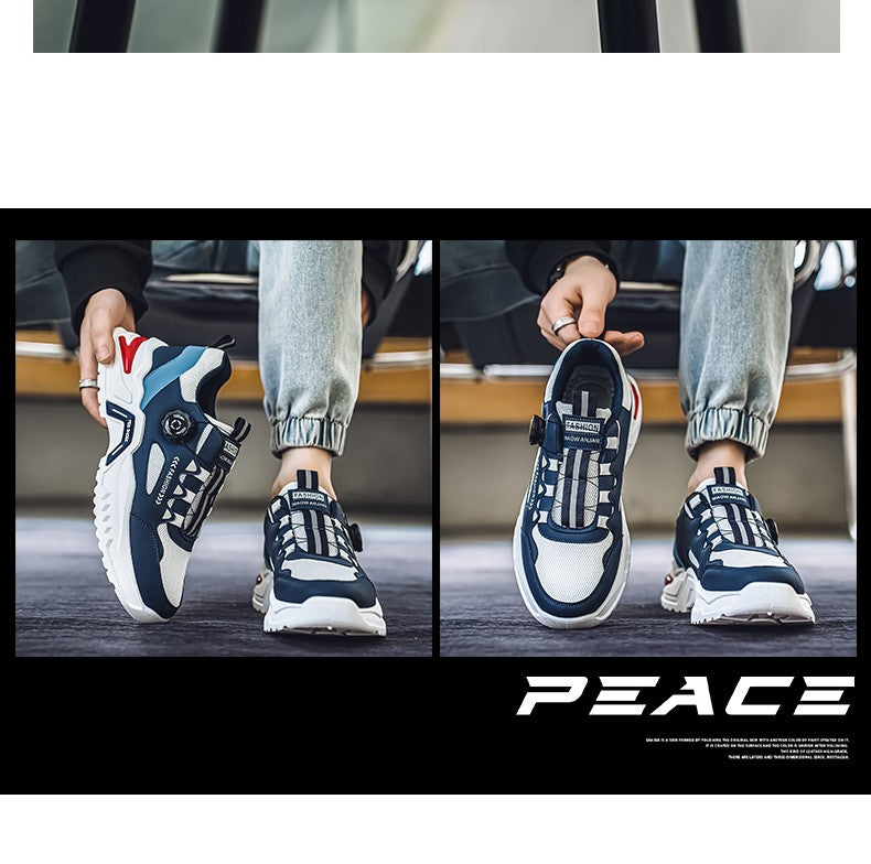 Tênis masculino coreano com fivela rotativa, moda casual, esportivo, para as quatro estações, solado macio, antiderrapante, para corrida ao ar livre, tênis de estudante
